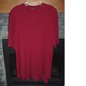 Eileen Fisher 100% Silk mock turtleneck tunic short sleeve Burgundy M oversize